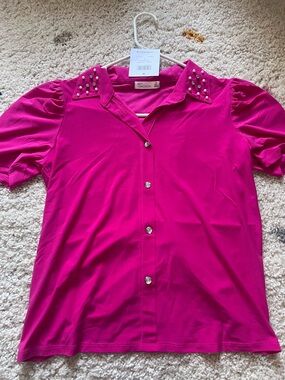 Madison Fuchsia Studded Collar Button-Down Top